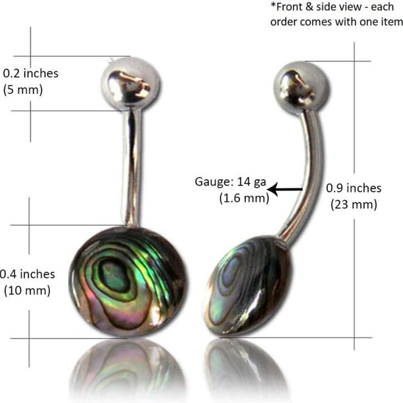 Shell Belly Button Ring Organic Steel Abalone Mother of Pearl Womens Jewelry - Picture 2 of 5